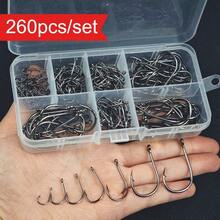 Avlcoaky 260pcs/Set Fishing Hook Sets Freshwater Saltwater Fishing Tackle Set Worm Soft Bait Jig Fishhooks - Black - View 1