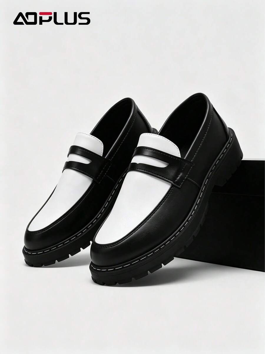Women's Orange White Contrast Color Penny Loafers Thick Sole Platform Loafers - Đen và trắng - Xem 1