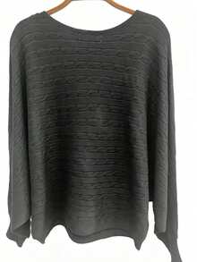 Women's Black Cable-Knit Oversized Long Sleeve Scoop Neck Sweater For Fall - 黑色 - 查看 4