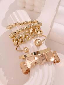 6pcs/Set Fashionable Unique High-End Elegant Exquisite Vintage Exaggerated Geometric Twisted Adjustable Bangle Bracelet Set For Women, Daily Wear, Holiday Party Jewelry - Multicolor - View 2