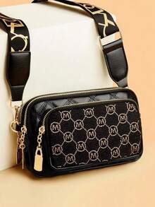 New Fashion Classic Versatile Solid Color PU Waterproof Fabric Diamond Pattern Retro Metal Design Square Shoulder Bag - Black - View 3