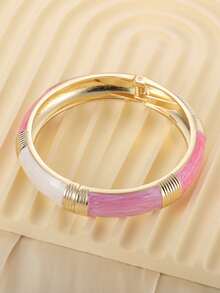 1PC Vintage Opulent Gold-Plated Wide Enamel Hoop Color-Banded Cuff Braceletfor WomenWeddingY2K Party Daily JewelryLovers Art Collectors - Bracelet - View 19