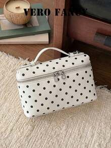 Simple And High-End Casual Versatile Fashionable And Personalized Polka Dot Handbag With Detachable Shoulder Strap Design, Suitable For Commuting - White - View 2