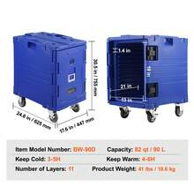 90L Insulated Food Container Carrier, Hot Box For Catering, LLDPE Food Container Carrier With One-Piece Buckle, Front Loading With Handles, End Loader With Wheels - 90 L - View 7