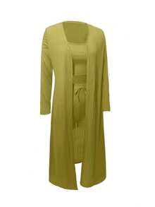 Solid Three-Piece Suit With Dual Use And Perforated Details - 抹茶色 - 查看 5