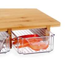 Zylx shopping - Tabla de Cortar de Bambú con 3 Compartimentos y Bandejas Extraíbles, Tabla de Cocina para Picar Organizada, Madera Natural con Cajones de Plástico Transparente, 40x28x6cm - NATURAL - Ver 3