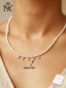 Personalized Pearl Name Necklace, Customized Pearl Necklace, Letter Pearl Necklace With Name, Pearl Jewelry, Gift For Her, Letter Necklace - Multicolor - View 1