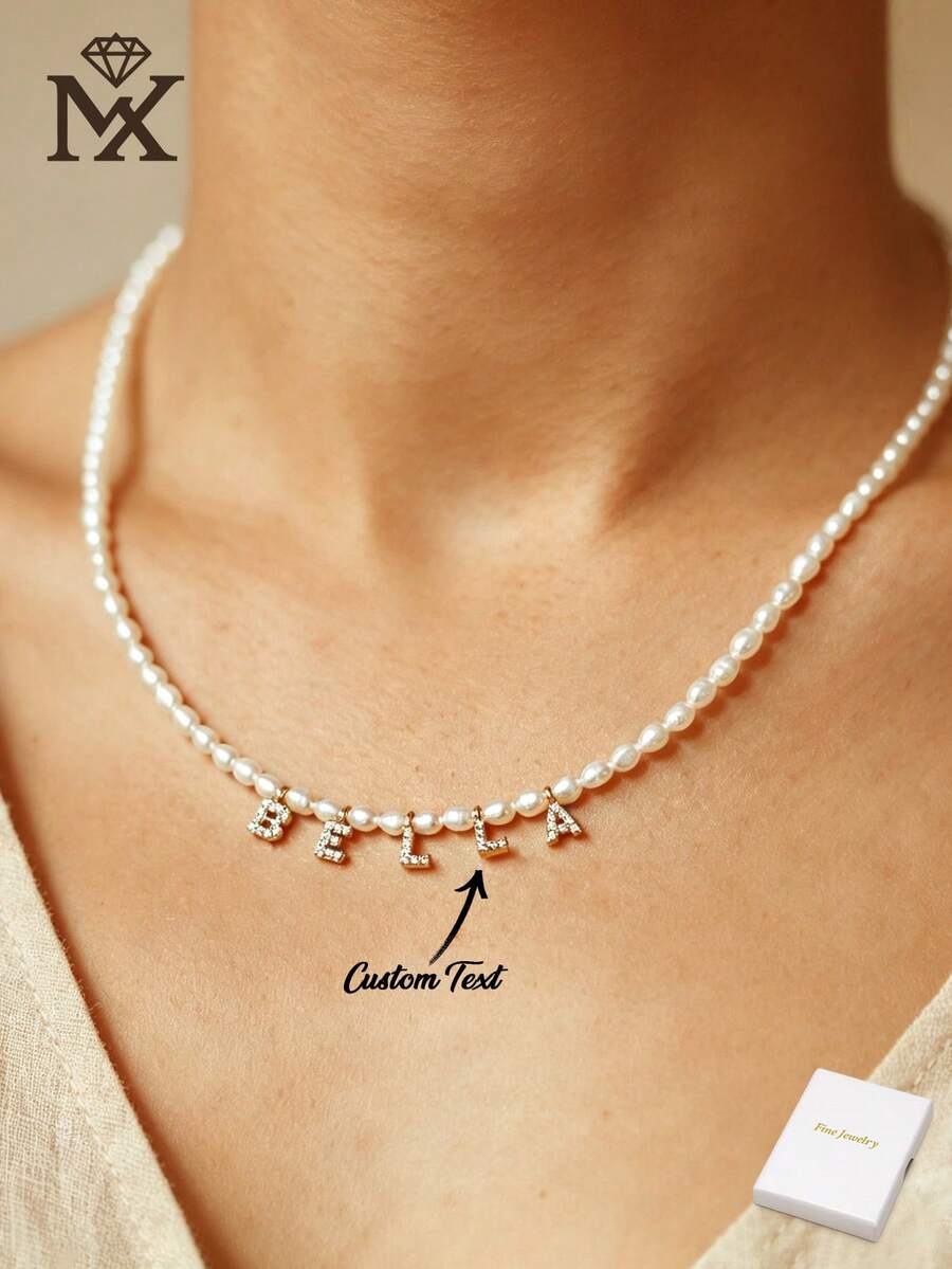 Personalized Pearl Name Necklace, Customized Pearl Necklace, Letter Pearl Necklace With Name, Pearl Jewelry, Gift For Her, Letter Necklace - Multicolor - View 1