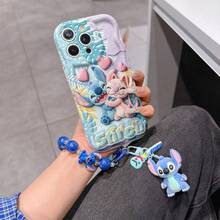 Disney Has Authorized, Phone Case - Chain Set, The Stitch Lilo & Stitch 3D Phone Case Plus A Silicone 3D Stitch Bracelet With Metallic Ring Removable Bracelet, Stitch And Angel Pattern, Compatible With Iphone17/16/15/14/13/12/11/XS/XR/X Plus Pro Max, A Stylish Cartoon Phone Case, The Perfect Gift Choice, Phone Protection, Durable Phone Cover, Great Gift For Friends And Family. - trắng - Xem 2