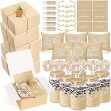 54 piezas de regalos para propuesta de damas de honor, set de regalo para damas de honor que incluye caja de regalo, bolsa de maquillaje, tarjeta de invitación, vaso de vidrio, bálsamo labial, coletero, diadema con nudo para el cabello para bodas (Verde) - Verde, blanco - Ver 1