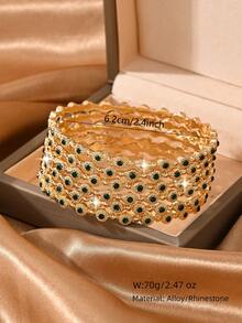 6pcs Fashionable Rhinestone Inlaid Bracelet Set,Alloy Bangles For Women's Daily Wear,Traditional Middle East Wedding Jewelry Accessories - 6pcs - View 10