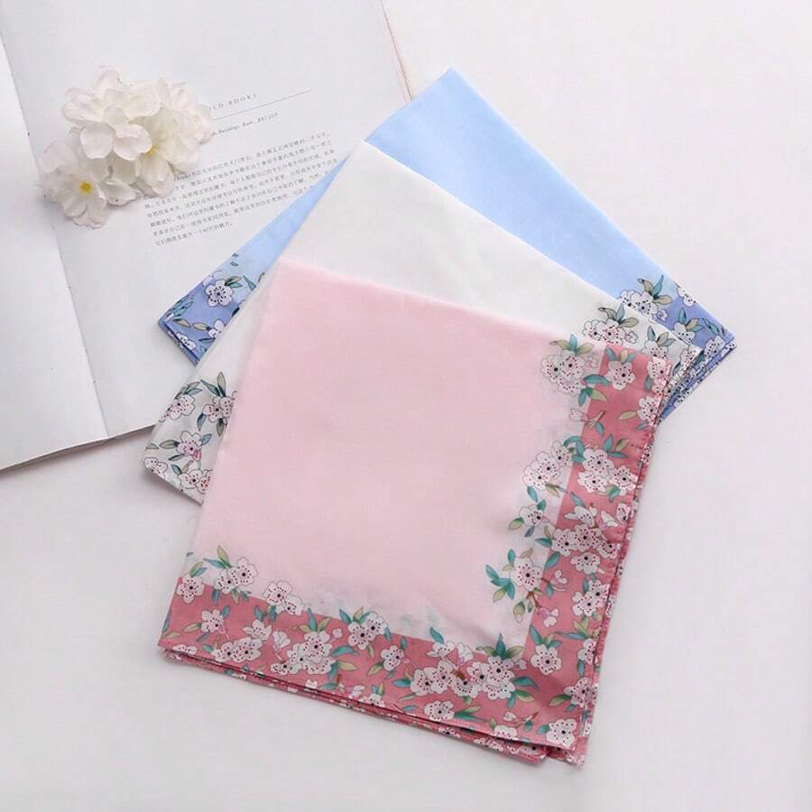 3pcs/1set Exquisite Floral Handkerchiefs - Vintage Tones, Soft Breathable Fabric, Suitable For Weddings, Bridal Showers And Special Occasions - Multicolor - View 1