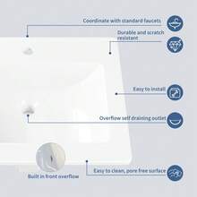 Semi-Recessed White Ceramic Bathroom Sink - Modern Square Design 54x45x17 Cm - With Overflow And Rear Rim - Compatible With First-Rate Faucets - A - View 6