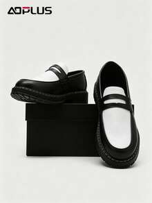 Women's Orange White Contrast Color Penny Loafers Thick Sole Platform Loafers - Đen và trắng - Xem 4