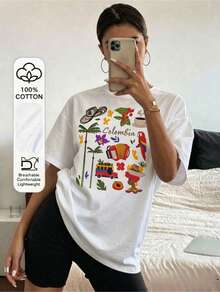 Latest2026Style T Shirt,Printed With Classic Patterns Representing Colombian Culture,Features A Short-Sleeved, Round-Neck Design,Very Suitable For Daily Wear In Spring And Summer,Designed For Women. - Weiss - View 1