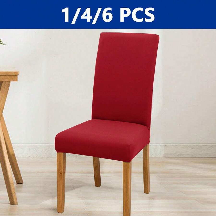 1/4/6pcs Stretchy Solid Color Chair Covers, Removable & Washable Milk Silk Chair Slipcovers - Rose Red - View 1
