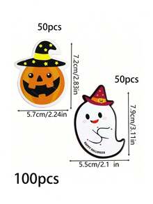 100 piezas Tarjetas de Piruleta de Calabaza y Fantasma de Halloween, Soportes de Caramelos de Halloween Lindos, Adecuados para Recuerdos de Fiesta, Meriendas de Aula, Trick Or Treaty Decoraciones de Halloween - Múltiples estilos - Ver 11