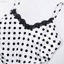 xuehuamaoyi02  Vestido de lunares blancos de longitud media con mangas cortas, cadera cubierta, cintura extrema y silueta estilizante para a - Albaricoque - Ver 10