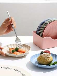 5 piezas Platos de plástico con forma de concha de verano, Platos de frutas azul/crema, Platos para aperitivos y dulces, Platos de decoración para fiestas oceánicas, Platos de desayuno, Platos pequeños para pasteles y postres, Platos para ensaladas, Bandejas de comida, Recipientes de comida, Adecuados para fiestas de verano, Hawái, Reuniones, Fiestas, Para banquetes y ocasiones especiales - multicolor - Ver 5