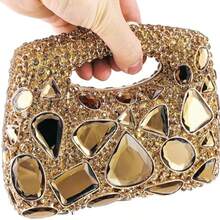 Women Luxury Diamond Rhinestone Evening Bag Gem Clutch Purse Top Handle Crystal Clutch Bags Metal Totes Handbags Stone Clutch Glass Diamond Bag - 金色 - 查看 3