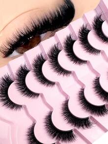 7 Pairs Cat Eye False Eyelashes, Transparent Eyelash Band, Foxy Eye Eyelashes, Faux Mink Eyelashes, Natural Look, Fluffy Short Eyelashes, Suitable For Daily Makeup And Beauty Blogger Makeup-33AT - 眼尾拉長款 - 查看 2