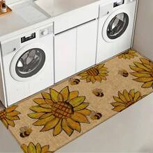 1 pieza, Decoración del hogar, Estampado de patrón de girasol, Alfombra de cocina de lino, Tapete de cocina, Tapete de piso, Tapete de baño, Tapete de puerta, Impresión 3D rectangular, Apto para sala de estar, dormitorio, pasillo, baño, lavandería - Alfombra de poliéster, Apto para decoración del hogar interior y exterior - Multicolor - Ver 5