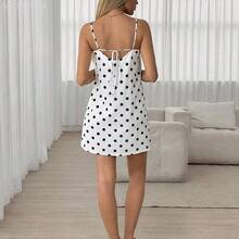 Fengyu Women's Clothing Store Vestido corto de verano para mujer con tirantes finos, sin mangas, con lunares y cintura con lazo - Marrón - Ver 5