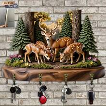 Forest Deer Wooden Decorative Key Rack, Nordic Style Entryway Small Item Decorative Storage Rack, Wall-Mounted Wooden Hanging Rack, Rustic Style Key Rack, Behind Door Key Rack, Home Decor Hanging Ornament - Multicolor - View 6