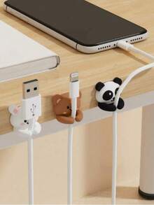 1pc Random Style Multifunctional Sweet Bear Cable Management Desktop Organizer, Cute Desktop Multifunctional Cable Winder With Practical Hooks And Clips, Suitable For Mouse Cable/Headphone Cable, Data Cable Fixing, No-Nail Organizing Tool For Table And Drawer Storage, Cable Management, Desk Organization, Suitable For Students And Adult Homes, Bedroom, Living Room, School, Dorm, Office - Multicolor - View 2