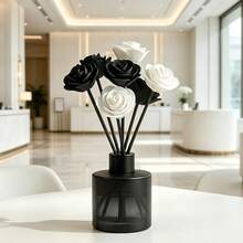 25pcs Black & White Floral Aromatherapy Diffuser Stick Set (Unscented) - Black + White (12 Aromatherapy Sticks + 12 Artificial Flowers + 1 Bamboo Skewer) - View 6