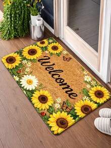 1 buah Keset Selamat Datang Motif Bunga Matahari & Kupu-kupu - Tahan Lama & Dapat Dicuci dengan Mesin - Keset Dalam Ruangan Serbaguna (Cocok Untuk Dapur, Kamar Tidur, Ruang Tamu, Kamar Mandi, Keset Hewan Peliharaan, Teras Luar Ruangan, Karpet Area Kecil) - B - View 7