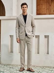Mercer Haus Traje casual de hombre con chaqueta y pantalones de unicolor - Caqui - Ver 1