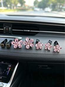 5入水晶花車用出風口香氛裝飾夾，水鑽車內出風口夾，汽車空調裝飾配件，可愛汽車配件 - 粉色 - 查看 7