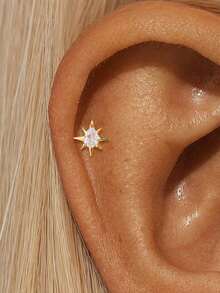 EleRunis 1 pieza de joyería fina de plata de ley 925 con forma de estrella, piercing de cartílago hélix con rosca y base plana, para uso diario, boda, fiesta y compromiso - Dorado - Ver 25