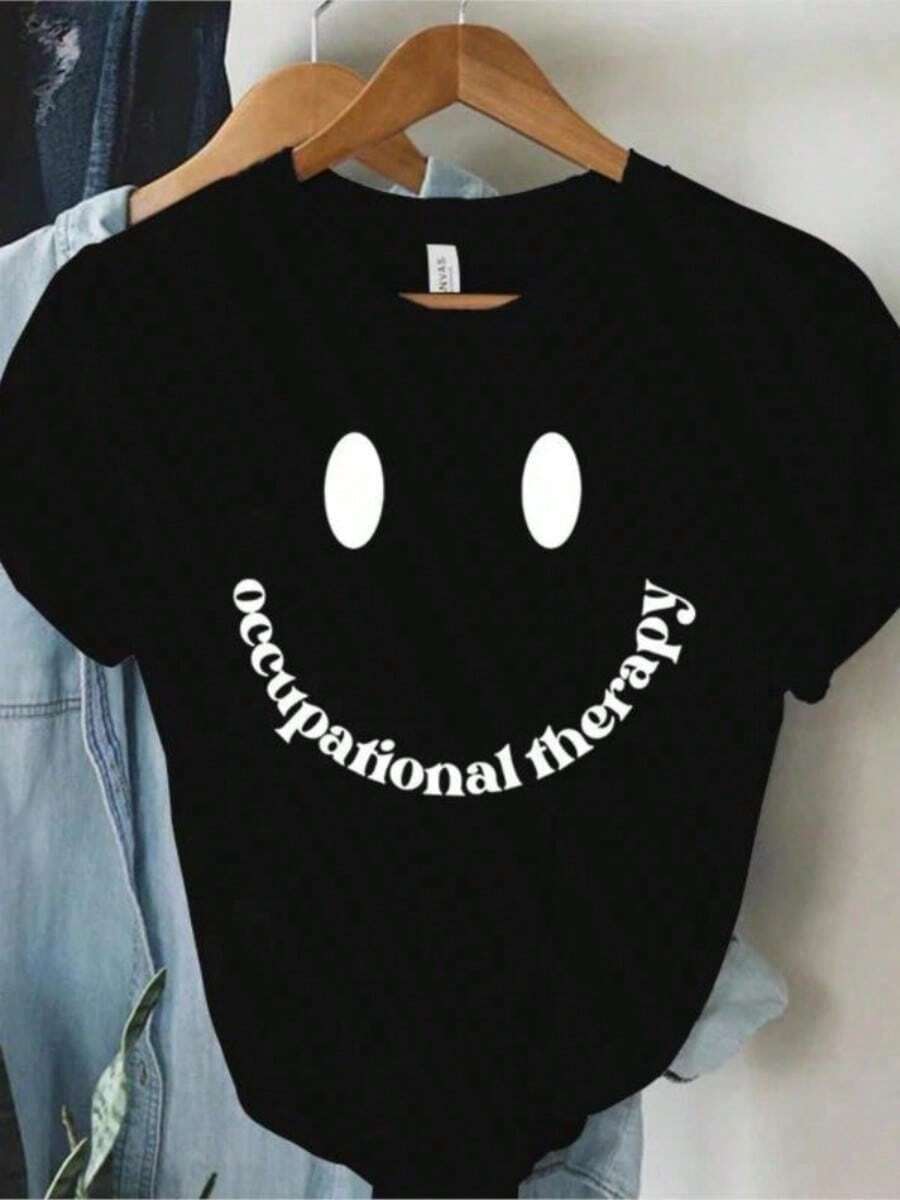 Camiseta Casual Estampada de Manga Corta para Mujer, Estilo Harajuku, con Diseño Floral, Bonita y a la Moda, Estampado Casual - Negro 14 - Ver 1