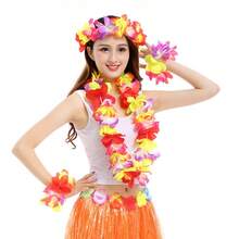 5er Set Hawaiianisches Tropisches Party-Grasrock-Set - Geeignet für Kostümpartys, Hula-Tanzpartys, Sommerpartys für Erwachsene, Geburtstagspartys und Halloween - Verschiedenfarbig - Übersicht 2