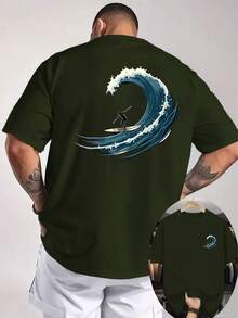 Camiseta de hombre con estampado de doble cara para surfistas, elementos de deportes extremos, top holgado personalizado para entusiastas del surf. - Negro - Ver 8
