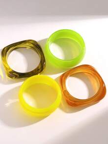 1/4pcs Minimalist Versatile Exaggerated Thick Colorful Resin Bangle Bracelet Set, Stackable, Elegant, Suitable For Daily Wear - Multicolor - View 6