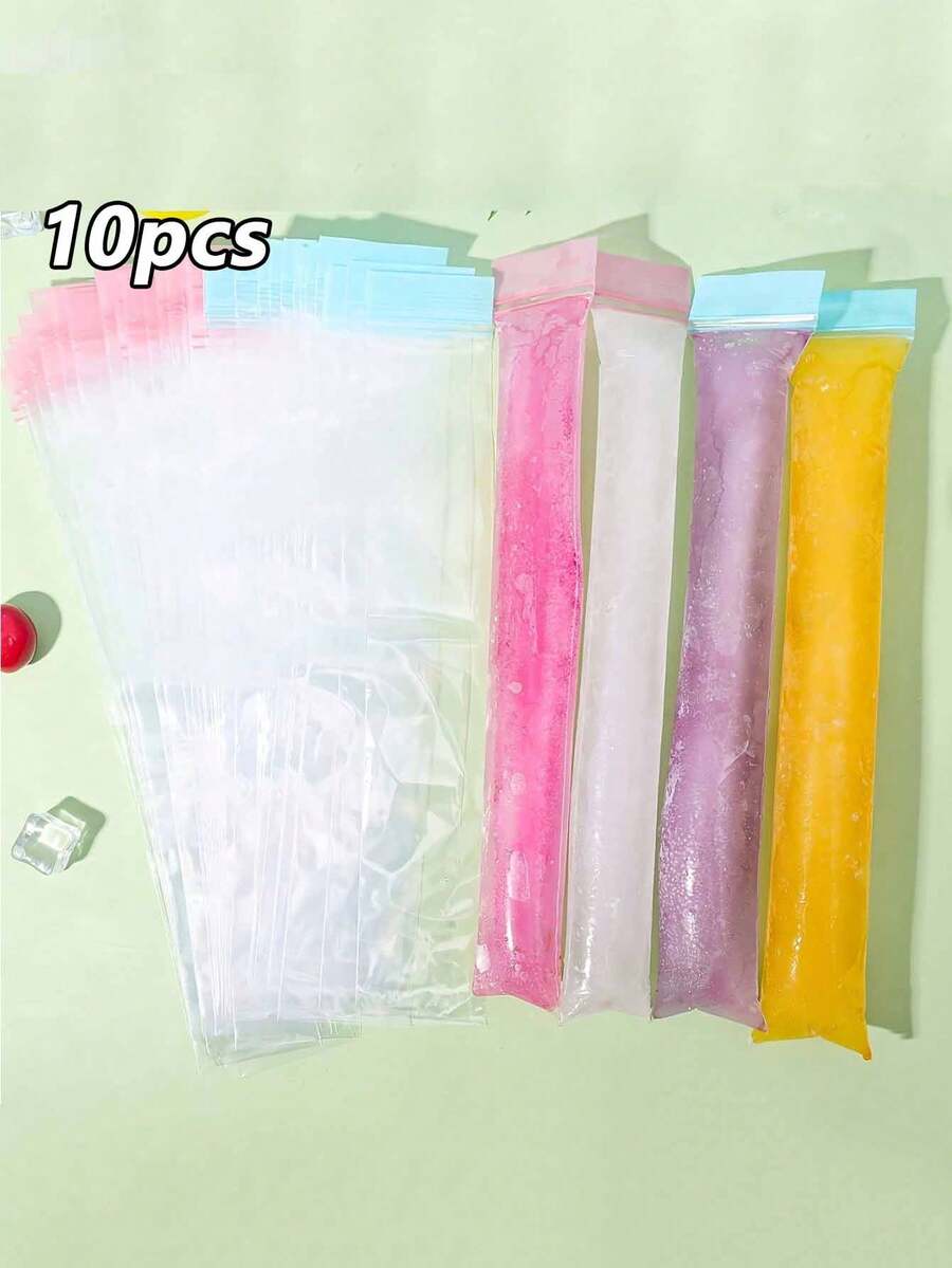 10 Peças Sacos de Picolé Empilháveis Autosselantes Reforçados, Sacos de Cubo de Gelo Coloridos para o Verão, Sacos Plásticos Selados Coloridos para Congelador, Sacos de Cubo de Gelo para Bebidas, Sacos Autosselantes para Congelador, Adequados para Coquetéis, Bebidas, Leite, Suco, Smoothies, Essenciais de Verão e Suprimentos para Festas, Essenciais para Resfriamento de Bebidas, Sacos de Armazenamento de Alimentos para Geladeira, Sacos Autosselantes, Suprimentos para Festas de Verão e Picolés Caseiros - Multicolorido - Visão 1