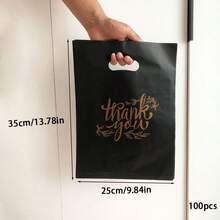 100个可重复使用的黑色塑料购物袋 - 非常适合用作感谢礼品、圣诞节、派对、商店和精品店包装 - 100pcs - 查看 17