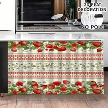 1pc, Home Decor, Strawberry Pattern Printed Table Skirt, Kitchen Small Curtain, Kitchen Cabinet Cover, With Curtain Holes, Easy To Hang, Rectangular, Machine Woven, Machine Washable, Kitchen Decoration And Accessories, Perfect For Kitchen Cabinets And Home Decor - Multicolor - View 3