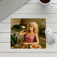 Funny Drunk Party Doll Small Square Mouse Pad, Stitched Lockedge Rubber Anti-Slip Protective Desk Mat, Ideal For Meme Fans, Gamers & Home Office Decor - View 3