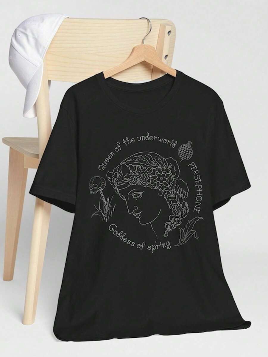 1 Retro  Goddess T-Shirt, Greek Mythology T-Shirt, Mythology T-Shirt, Funny Black T-Shirt For Book Lovers, 180g 100% Cotton. - 黑色 6 - 查看 1