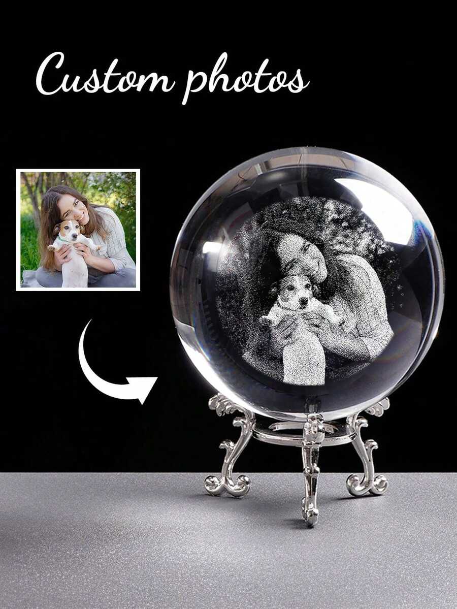1pc Customized Photo Crystal Ball, 3D Laser Engraved Glass Ball. Personalized Photo Decoration, Suitable For Home, Couples, Friends And Pets Cute Keepsake. Exquisite Home And Office Decor, Also Suitable For Pet Memorial. Perfect Choice For Wedding, Graduation Gifts - Multicolor - View 1