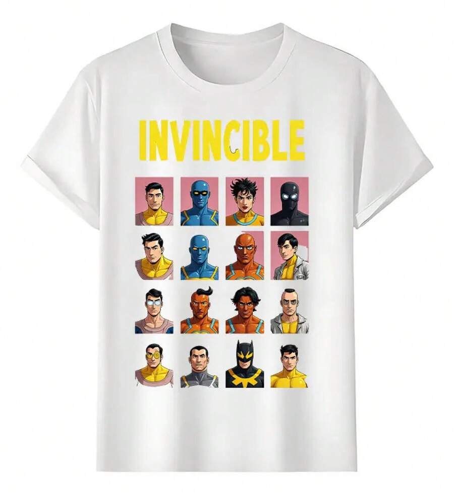 Camiseta Muscle Freaks Invincible Estilo Héroes Arte de Cómics para Fanáticos - Blanco - Ver 1