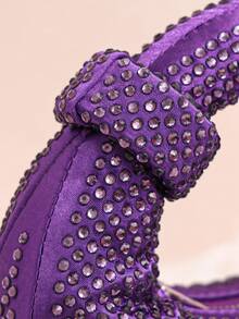 Mini Hobo Bag In A Crescent Shape, Fully Covered In Rhinestones, Integrated Circular Handle With Bow, Zipper, Various Colors, Women's Party, Wedding, Birthday Gift - 紫羅蘭色 - 查看 3