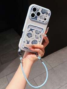 Casing Ponsel Full Cover dengan Gantungan Kartu Motif Kerang Laut & Keong, Kompatibel dengan iPhone 11/12/13/14/15/16/17 Semua Seri Pro/Pro Max, Tahan Guncangan dan Anti Sidik Jari. - Baby Blue - View 3