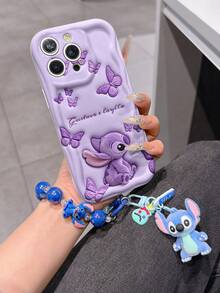 Disney Has Authorized, Phone Case - Chain Set, The Stitch Lilo & Stitch 3D Phone Case Plus A Silicone 3D Stitch Bracelet With Metallic Ring Removable Bracelet, Stitch And Angel Pattern, Compatible With Iphone17/16/15/14/13/12/11/XS/XR/X Plus Pro Max, A Stylish Cartoon Phone Case, The Perfect Gift Choice, Phone Protection, Durable Phone Cover, Great Gift For Friends And Family. - trắng - Xem 1