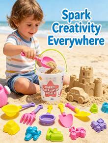 18pcs Beach Toy Set - Kids Outdoor Toys, Children's Beach Toys, Summer Amusement Park Beach Fun House Play, Includes Beach Bucket, Shovel, Sand Molds, Sand Rake, Watering Can, Outdoor Beach Toys, Kids Tent, Kids Beach Supplies, Perfect Summer Gift For Children, Accessory Colors Random - Multicolor - View 4