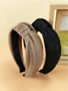 2PCS Women's Fashion Boutique High-Grade Striped Knitted Hairband - Multicolor - View 1